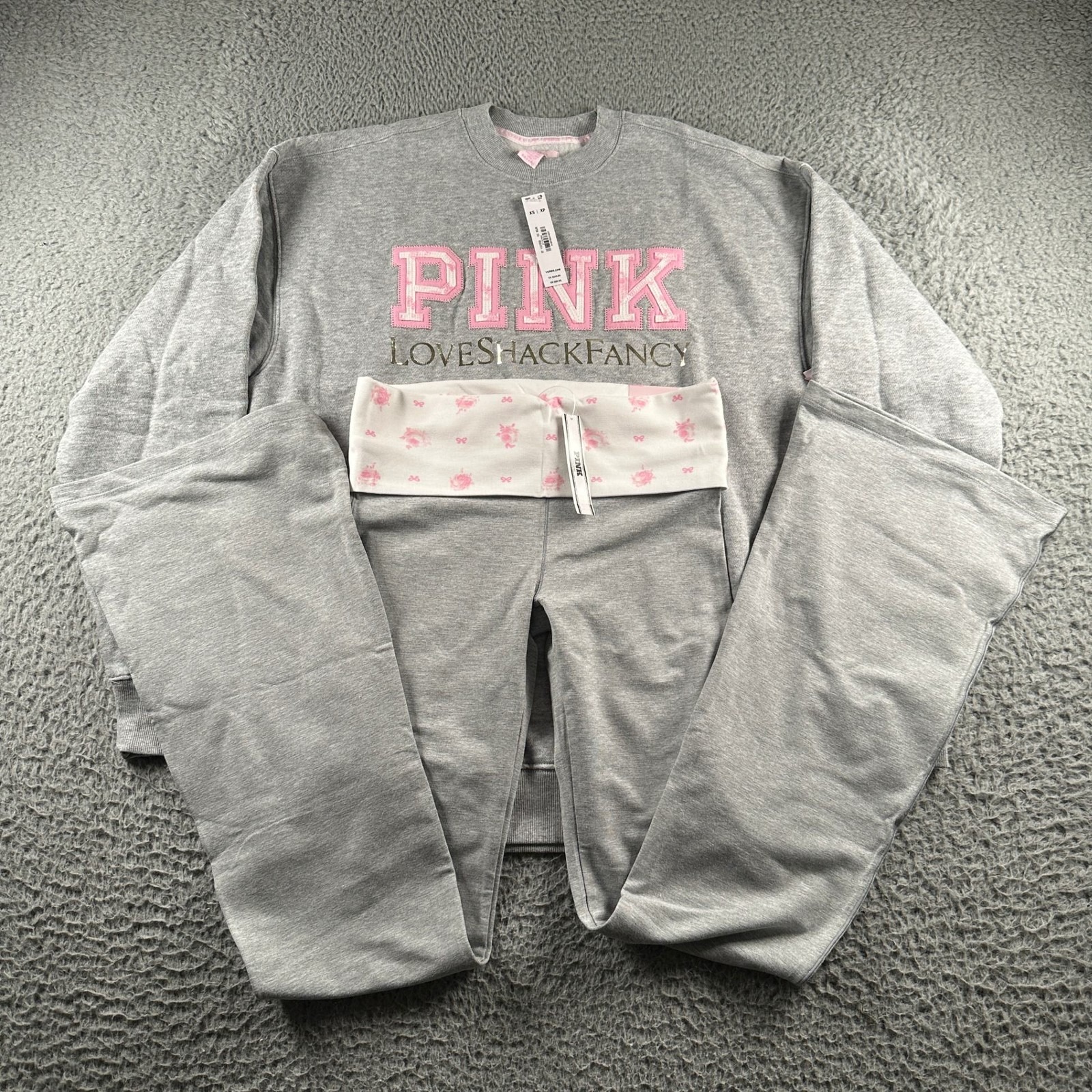 Pinkx Loveshack Fancy Sweatshirt Leggings Set Womens Xs Gray Crewneck Flare Nwt